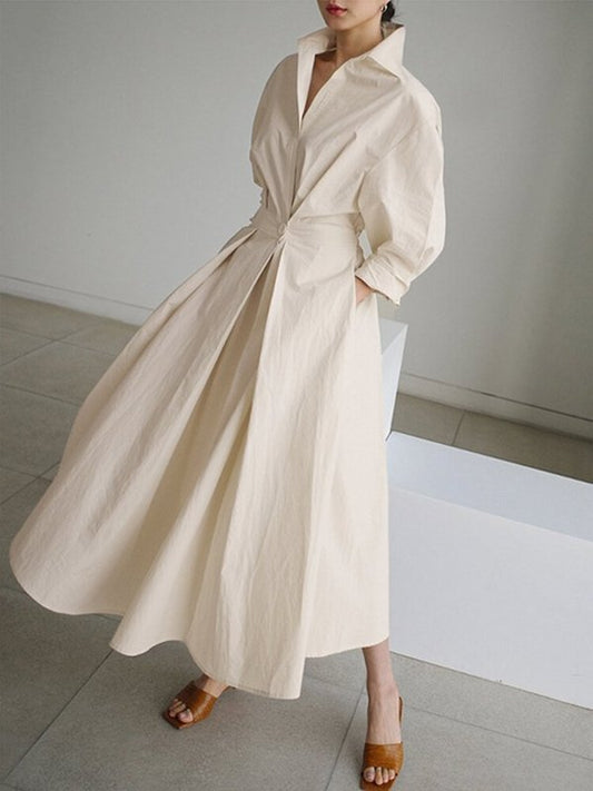 Women's Cotton Blend Shirt Dress | Elegant Collared Summer Dress with Flattering Waist Tie - Velshara store