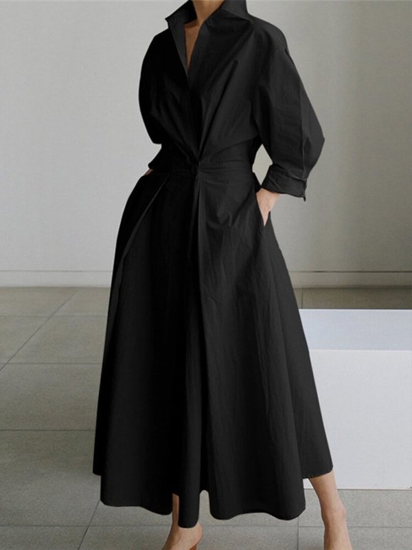 Women's Cotton Blend Shirt Dress | Elegant Collared Summer Dress with Flattering Waist Tie - Velshara store