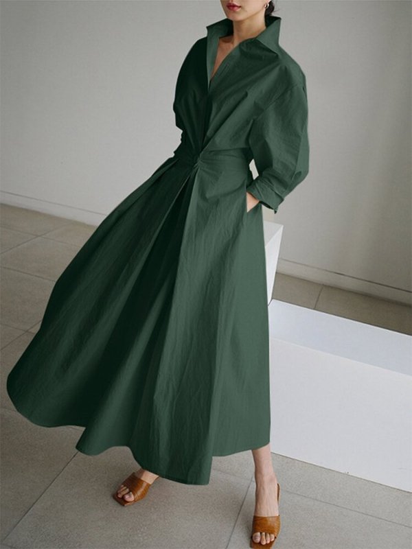 Women's Cotton Blend Shirt Dress | Elegant Collared Summer Dress with Flattering Waist Tie - Velshara store
