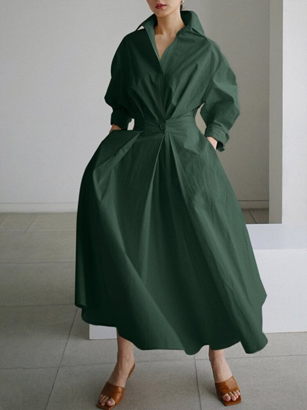 Women's Cotton Blend Shirt Dress | Elegant Collared Summer Dress with Flattering Waist Tie - Velshara store