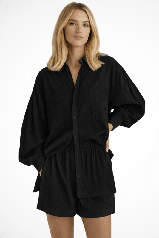 Women's Cotton Broderie Summer Two Piece Set | Relaxed Oversized Shirt and Shorts - Velshara store