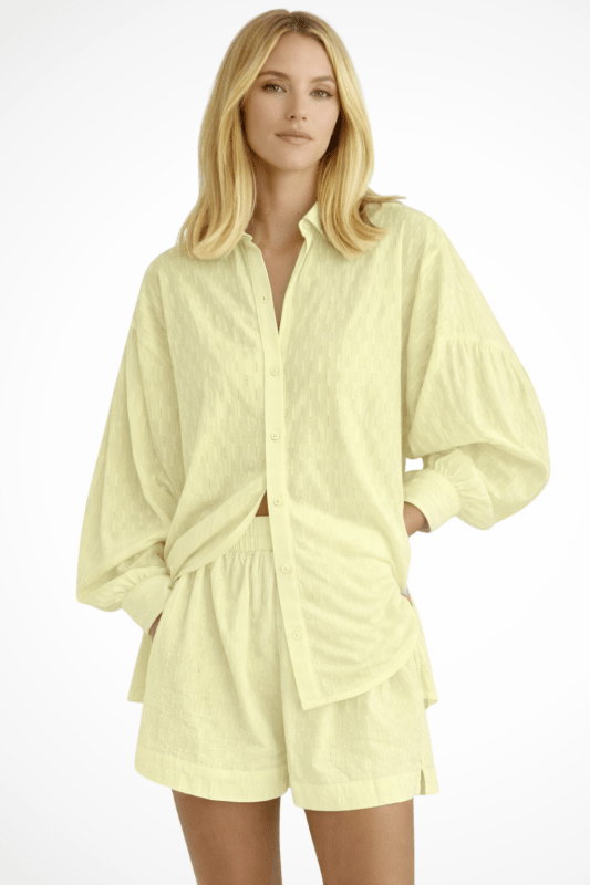 Women's Cotton Broderie Summer Two Piece Set | Relaxed Oversized Shirt and Shorts - Velshara store