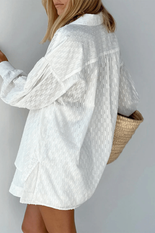 Women's Cotton Broderie Summer Two Piece Set | Relaxed Oversized Shirt and Shorts - Velshara store