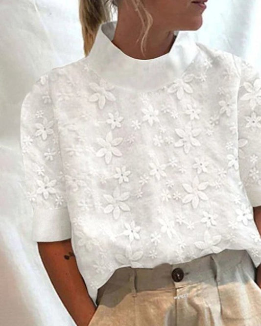 Women's Cotton Floral Embroidered Blouse | Elegant Relaxed Summer Top - Velshara store