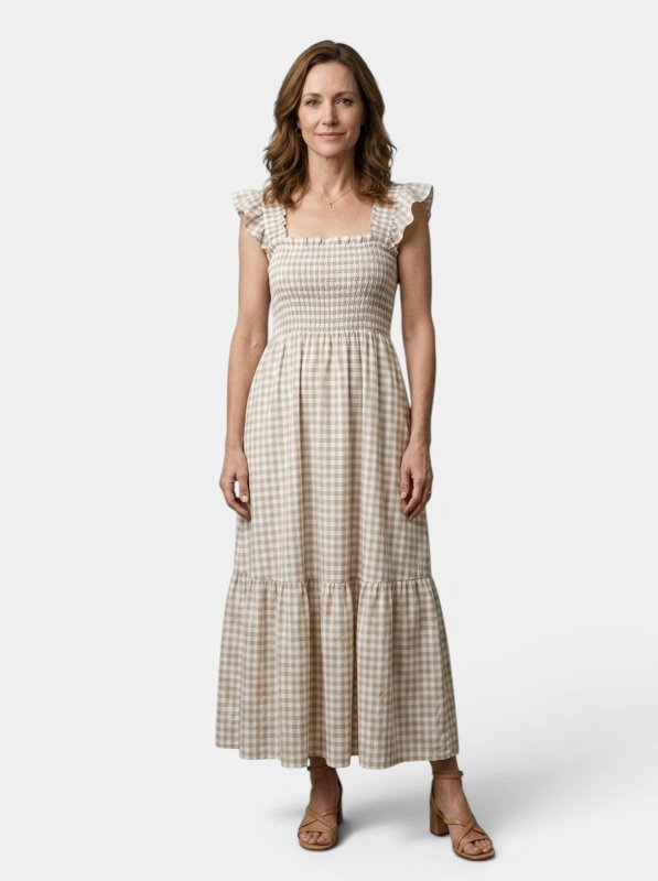 Women's Cotton Gingham Maxi Dress | Elegant Flowing Summer Style - Velshara store