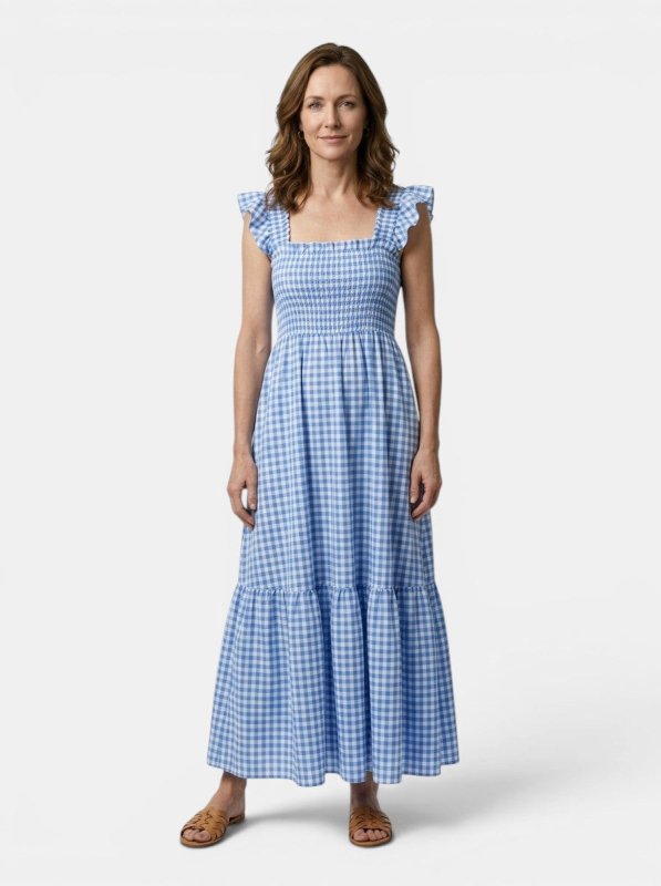Women's Cotton Gingham Maxi Dress | Elegant Flowing Summer Style - Velshara store