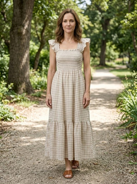 Women's Cotton Gingham Maxi Dress | Elegant Flowing Summer Style - Velshara store