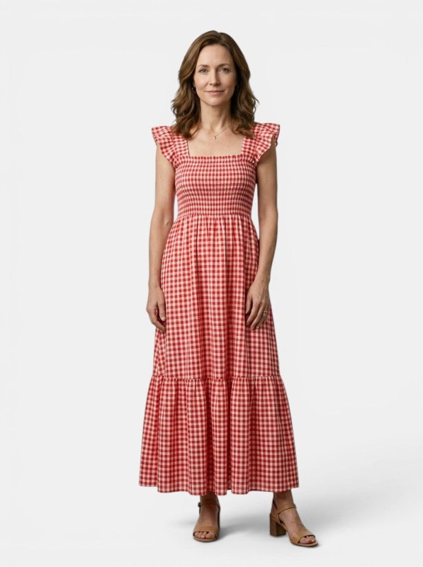 Women's Cotton Gingham Maxi Dress | Elegant Flowing Summer Style - Velshara store