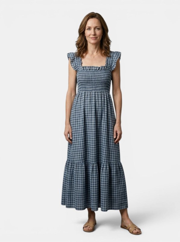Women's Cotton Gingham Maxi Dress | Elegant Flowing Summer Style - Velshara store