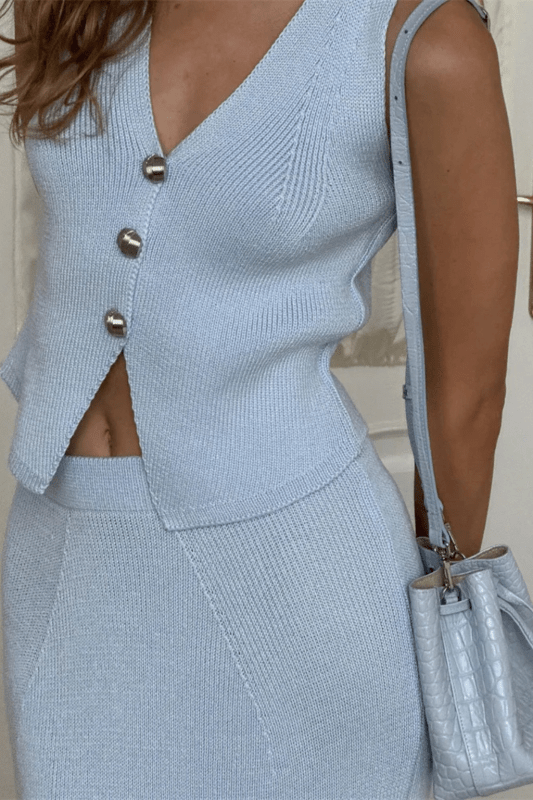 Women's Cotton Knit Cardigan and Maxi Skirt Set | Elegant Sleeveless Two - Piece Outfit - Velshara store