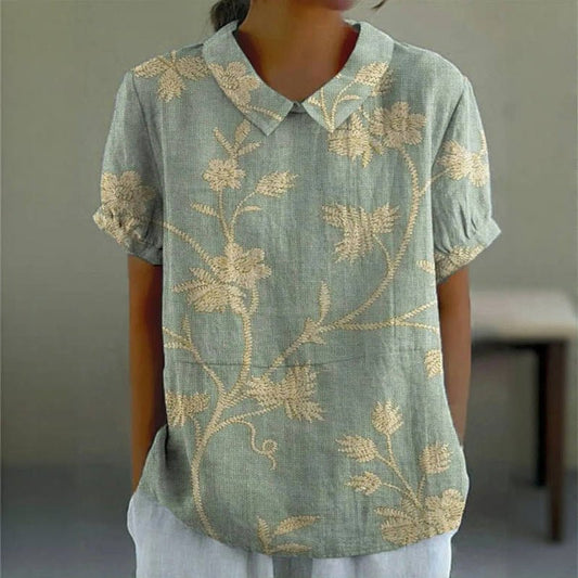 Women's Cotton - Polyester Blend Blouse | Stylish Floral Short Sleeve Summer Top - Velshara store