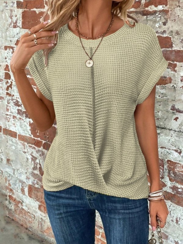 Women's Cotton Textured Waffle Knit Tee | Relaxed Fit Casual Top - Velshara store