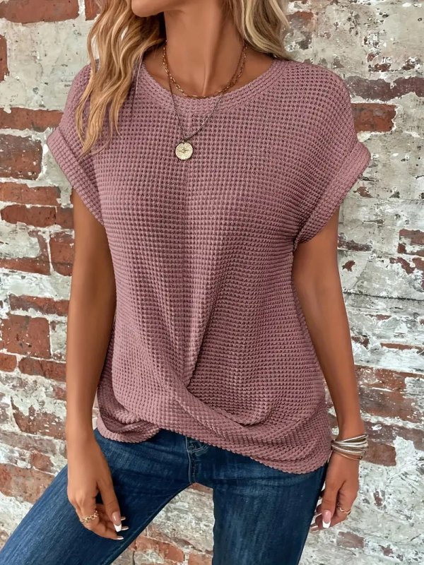 Women's Cotton Textured Waffle Knit Tee | Relaxed Fit Casual Top - Velshara store