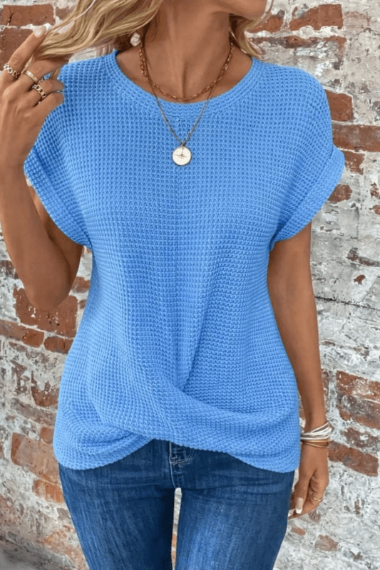 Women's Cotton Textured Waffle Knit Tee | Relaxed Fit Casual Top - Velshara store