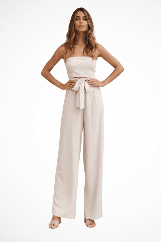 Women's Cotton Two Piece Set | Structured Bandeau Top and Relaxed Wide Leg Trousers - Velshara store