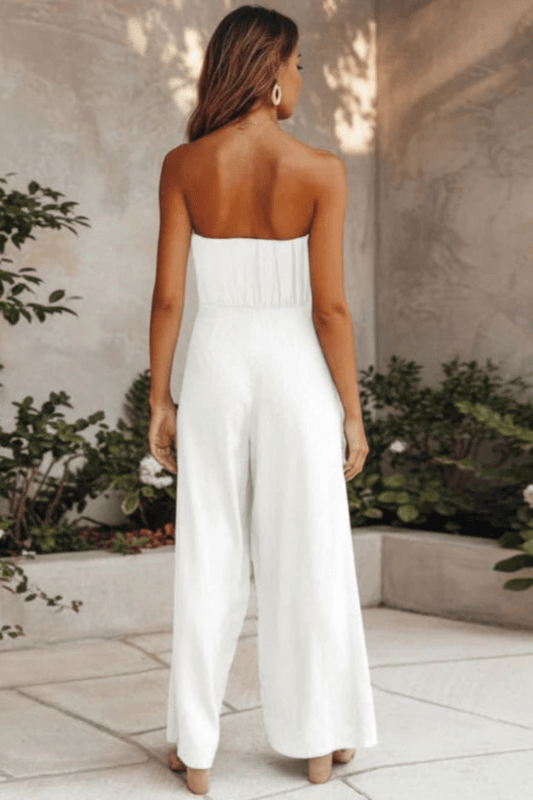 Women's Cotton Two Piece Set | Structured Bandeau Top and Relaxed Wide Leg Trousers - Velshara store