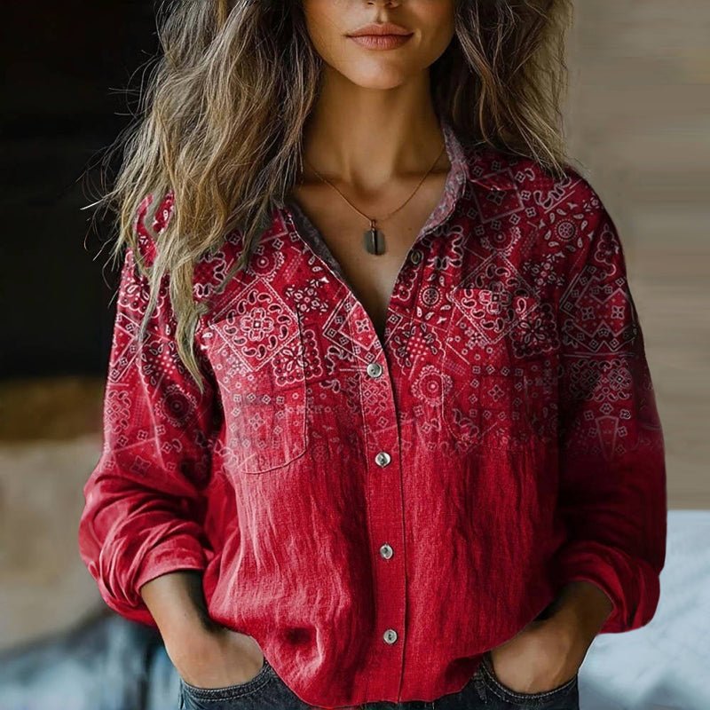 Women's Cotton Vintage Patterned Blouse | Breezy Relaxed Fit Summer Top - Velshara store