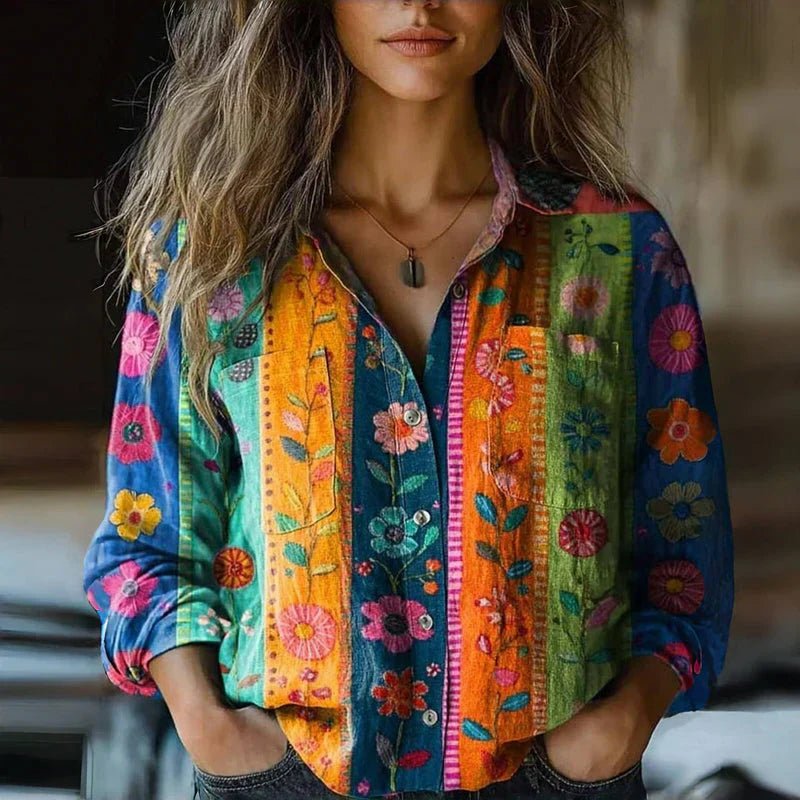 Women's Cotton Vintage Patterned Blouse | Breezy Relaxed Fit Summer Top - Velshara store
