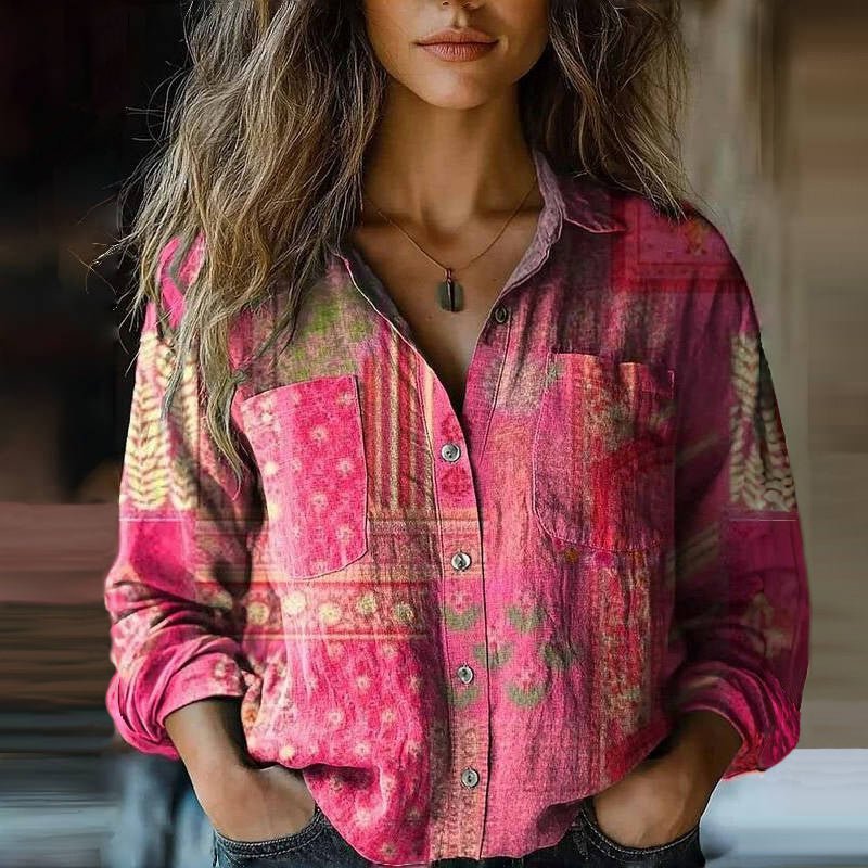 Women's Cotton Vintage Patterned Blouse | Breezy Relaxed Fit Summer Top - Velshara store