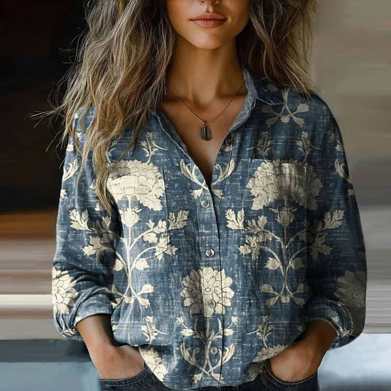 Women's Cotton Vintage Patterned Blouse | Breezy Relaxed Fit Summer Top - Velshara store