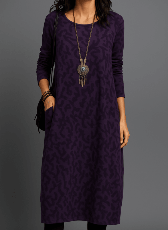 Women's Cozy Knit Midi Dress | Relaxed Long Sleeve with Pockets for Winter - Velshara store