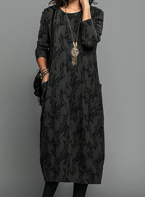 Women's Cozy Knit Midi Dress | Relaxed Long Sleeve with Pockets for Winter - Velshara store