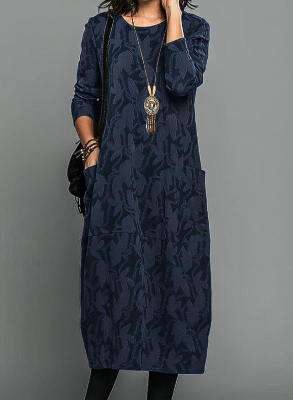 Women's Cozy Knit Midi Dress | Relaxed Long Sleeve with Pockets for Winter - Velshara store