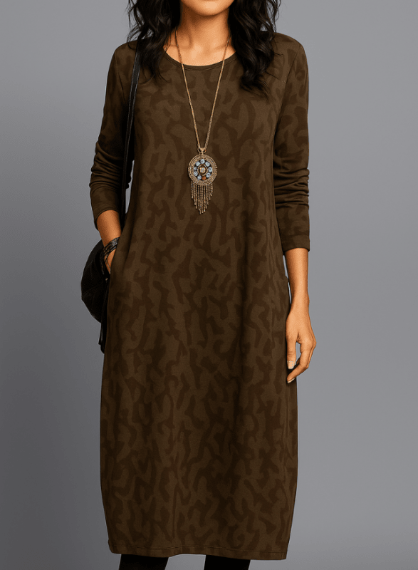 Women's Cozy Knit Midi Dress | Relaxed Long Sleeve with Pockets for Winter - Velshara store