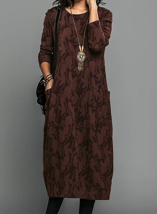 Women's Cozy Knit Midi Dress | Relaxed Long Sleeve with Pockets for Winter - Velshara store