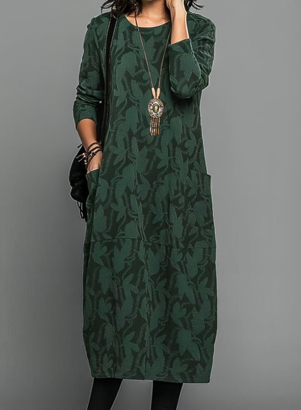 Women's Cozy Knit Midi Dress | Relaxed Long Sleeve with Pockets for Winter - Velshara store