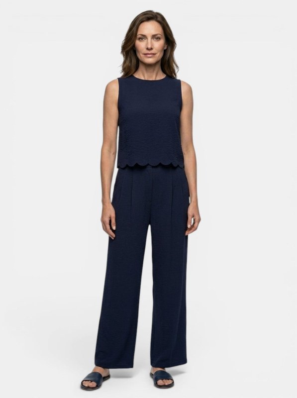 Women's Crinkle Fabric Co - Ord Set | Relaxed Sleeveless Top and Wide - Leg Trousers - Velshara store