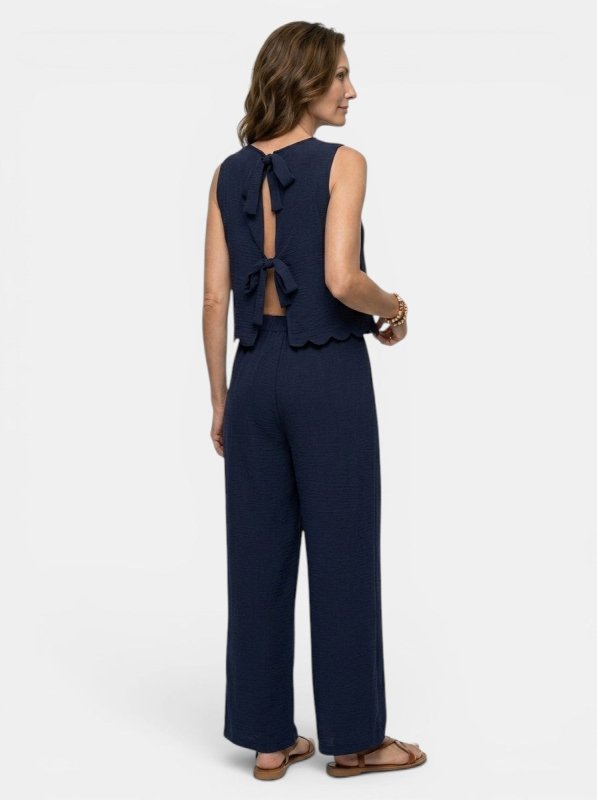 Women's Crinkle Fabric Co - Ord Set | Relaxed Sleeveless Top and Wide - Leg Trousers - Velshara store
