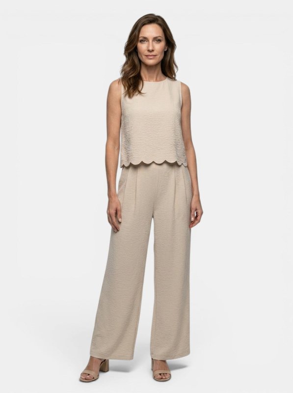 Women's Crinkle Fabric Co - Ord Set | Relaxed Sleeveless Top and Wide - Leg Trousers - Velshara store