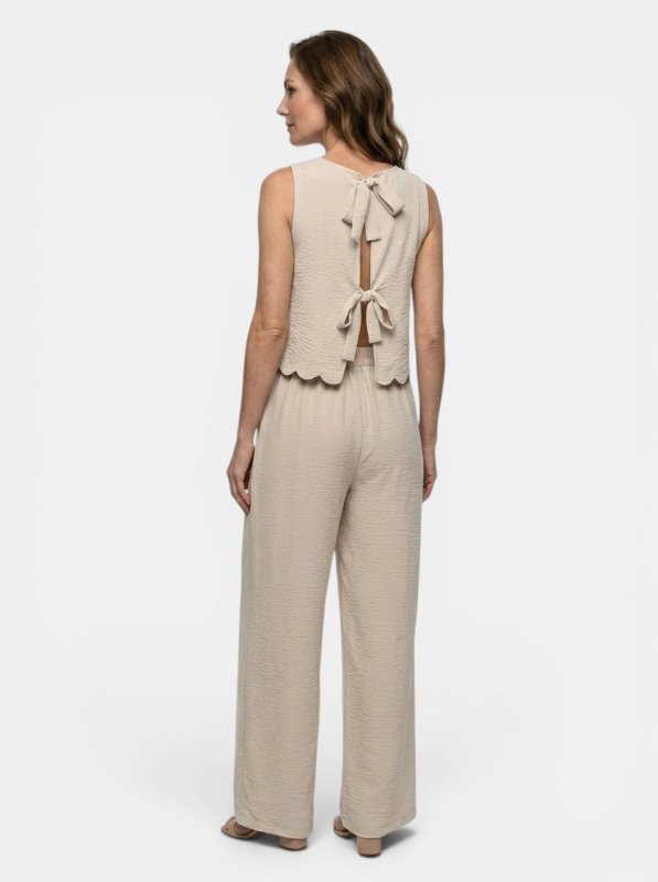 Women's Crinkle Fabric Co - Ord Set | Relaxed Sleeveless Top and Wide - Leg Trousers - Velshara store