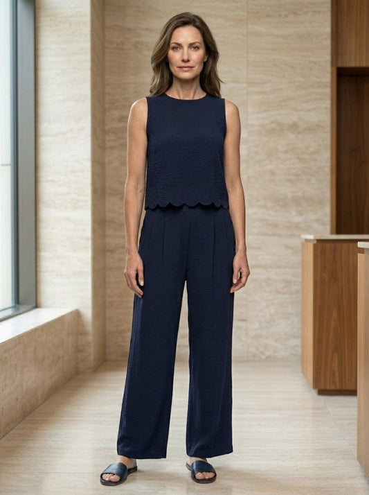Women's Crinkle Fabric Co - Ord Set | Relaxed Sleeveless Top and Wide - Leg Trousers - Velshara store