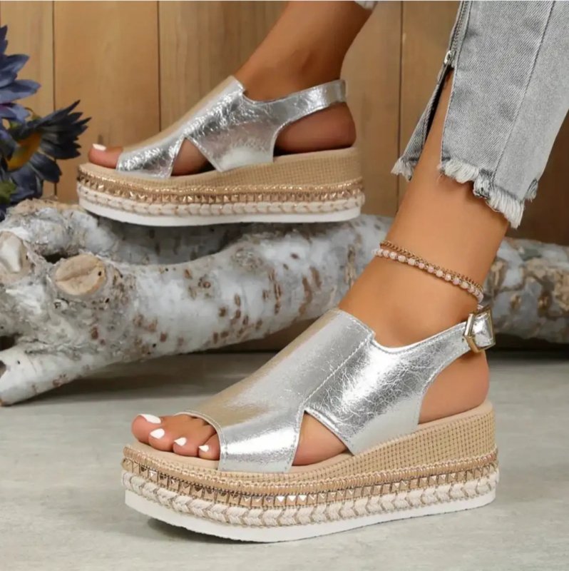 Women's Crocodile Embossed Sandals | Glossy Wedge Design for Elegant Comfort - Velshara store