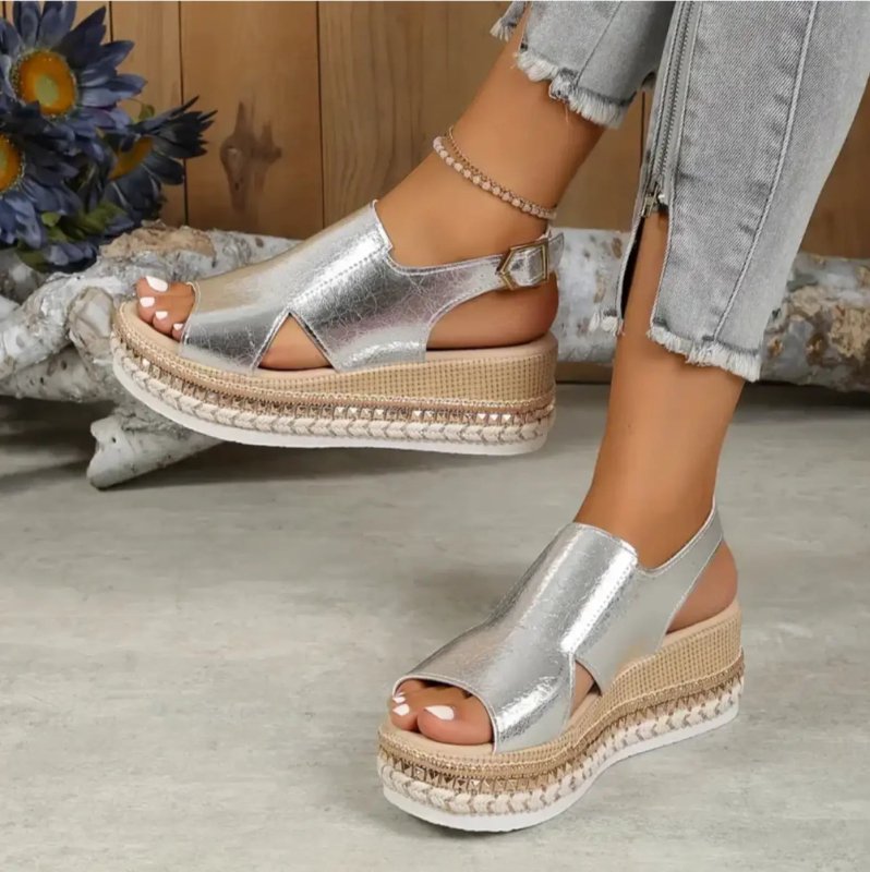 Women's Crocodile Embossed Sandals | Glossy Wedge Design for Elegant Comfort - Velshara store