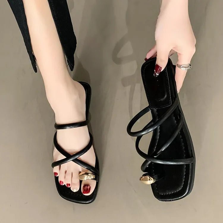 Women’s Cross Strap Sandals – Toe Loop Flat Summer Sandals - Velshara store