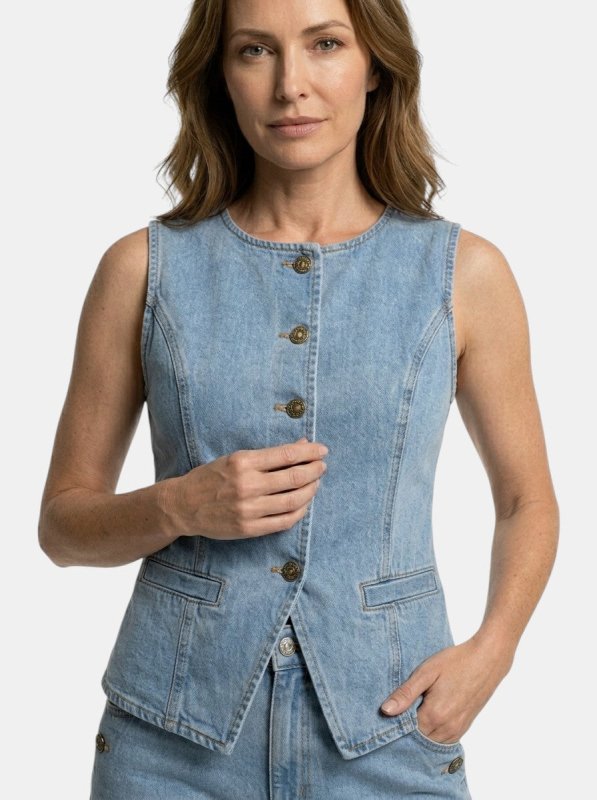Women's Denim Co Ord Set | Tailored Waistcoat and Wide - Leg Trousers - Velshara store
