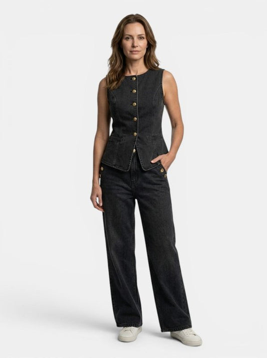 Women's Denim Co Ord Set | Tailored Waistcoat and Wide - Leg Trousers - Velshara store