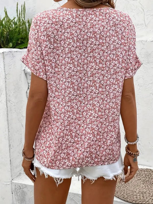 Women's Ditsy Floral Print Blouse | Relaxed Puff Sleeve Summer Top - Velshara store