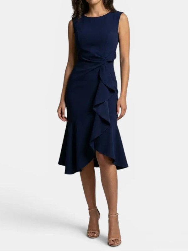 Women's Elegant Asymmetric Midi Dress | Sleek Sleeveless Cocktail Gown for Special Occasions - Velshara store