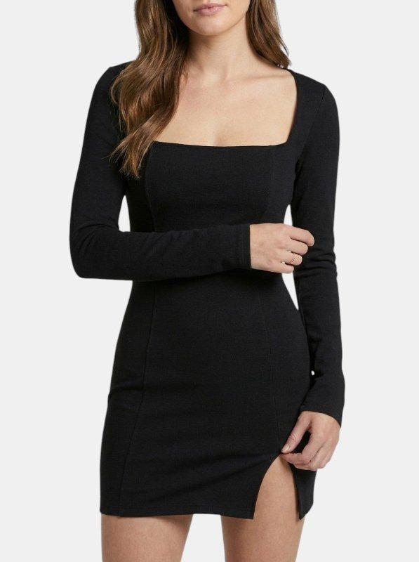 Women's Elegant Black Mini Dress | Chic Square Neckline Slim - Fit Style - Velshara store
