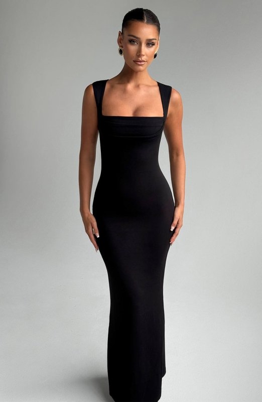 Women's Elegant Bodycon Maxi Dress | Sleek Square Neckline Formal Evening Gown - Velshara store