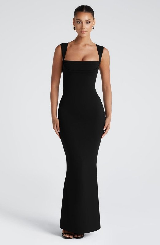 Women's Elegant Bodycon Maxi Dress | Sleek Square Neckline Formal Evening Gown - Velshara store