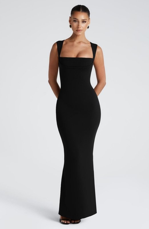 Women's Elegant Bodycon Maxi Dress | Sleek Square Neckline Formal Evening Gown - Velshara store