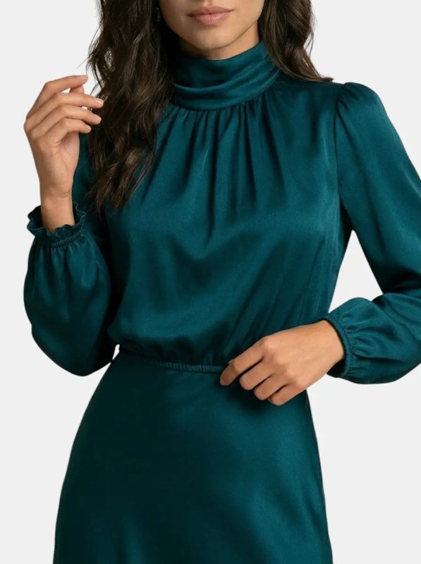 Women's Elegant High Neck Midi Dress | Sophisticated Long Sleeve Cocktail Gown - Velshara store