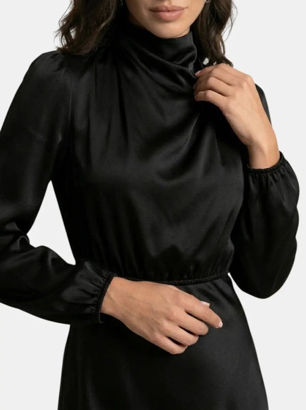 Women's Elegant High Neck Midi Dress | Sophisticated Long Sleeve Cocktail Gown - Velshara store