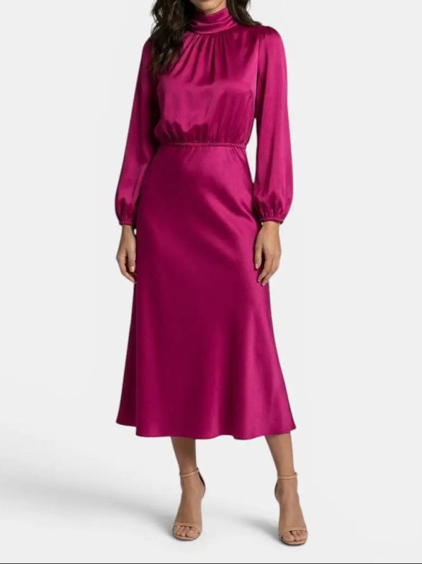 Women's Elegant High Neck Midi Dress | Sophisticated Long Sleeve Cocktail Gown - Velshara store