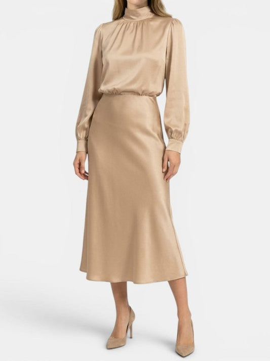 Women's Elegant High - Waist Midi Dress | Sophisticated Long Sleeve Formal Cocktail Gown - Velshara store
